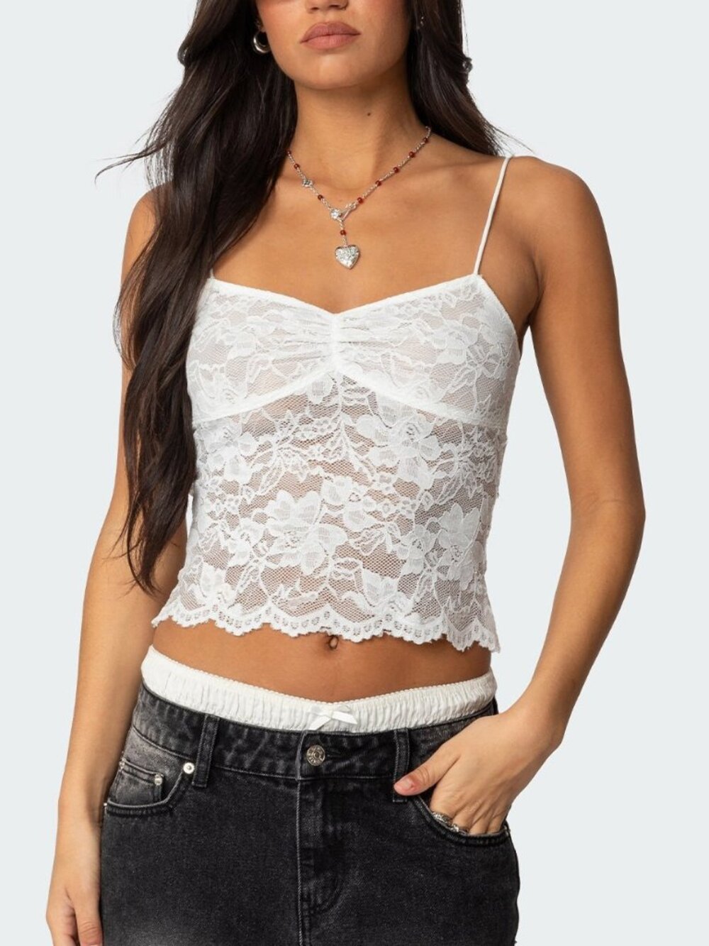 Edikted White Lace Cami Top Size M